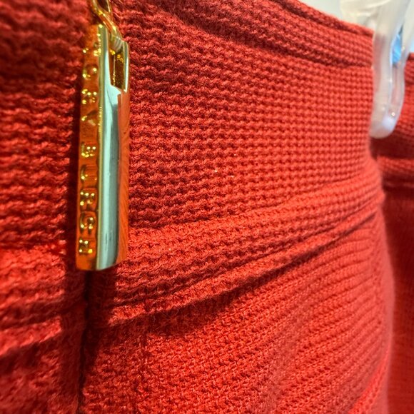 Tory Burch X Bergdorf Goodman Coral/Orange Brown Linen Pleated Mini - Picture 3 of 12